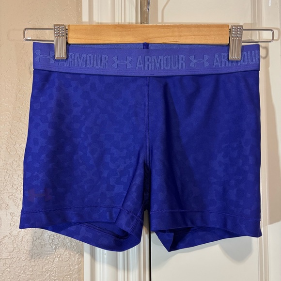 Under Armour Purple Spandex Shorts Logo on Waistband - Picture 1 of 5